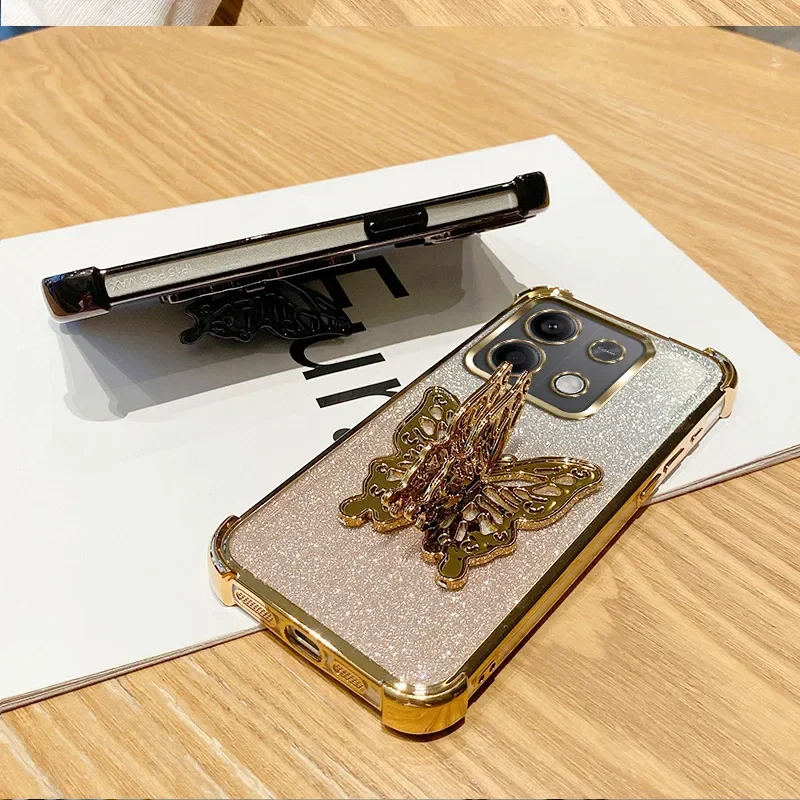 Butterfly Bracket Plating Holder Phone Case - Shockproof Stand Cover