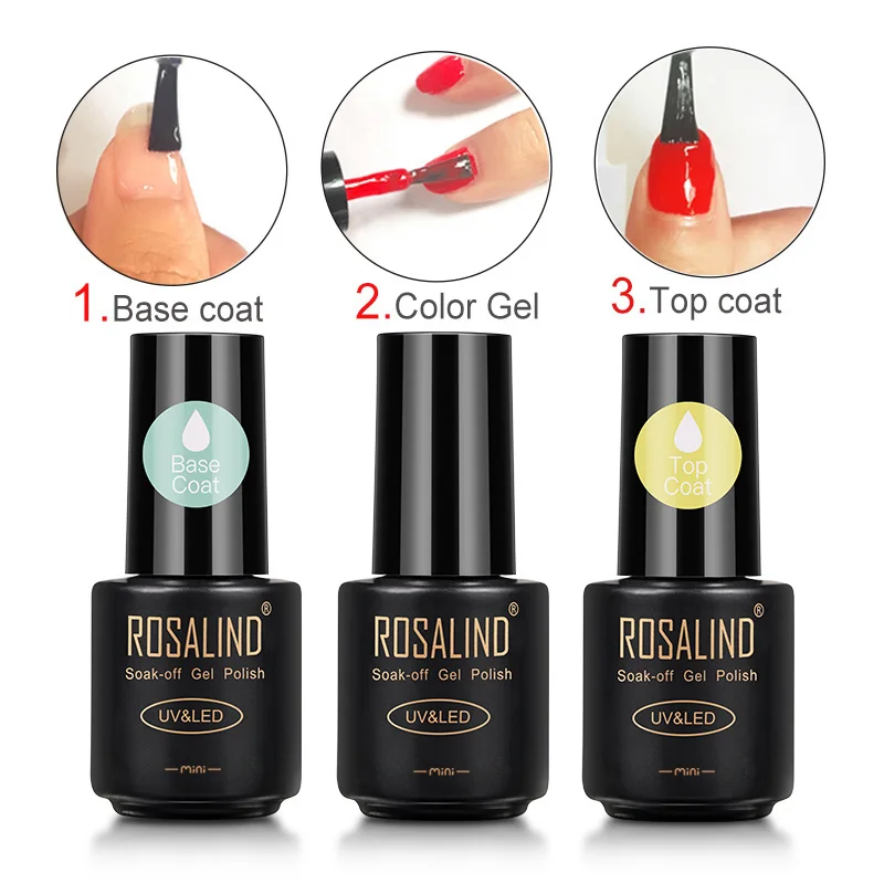 Nail Top Coat ROSALIND No Wipe Base Top Coat Glass Bottle Nail Gel Polish