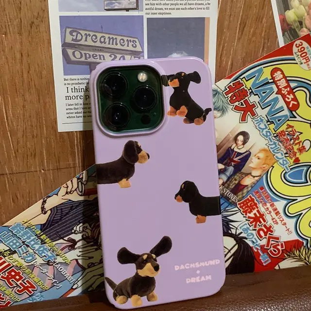 INS Super Cute Dachshund Purple Case for iPhone 14 13 Pro Max 12