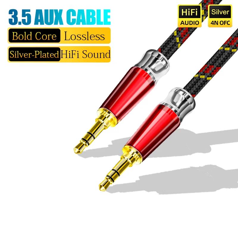 

3.5mm AUX Stereo Audio Cable Silver Plated Male To Male Auxiliary Cord for Phone TV Laptop DVD Smartphone Car Speaker Headphone