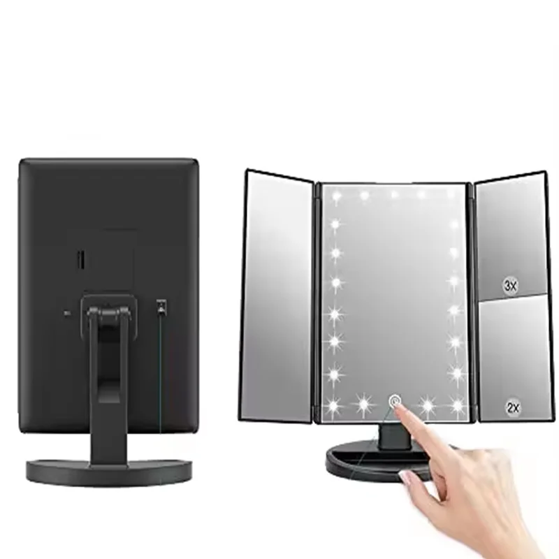 스마트 터치 스크린이 있는 LED 접이식 화장대 거울, 180 회전 조절식 조광기, 확대 테이블 메이크업 거울