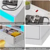 Nightstand with Charging Station and LED Lights, Large Bedside Table with 3 Storage Drawer, White Night Stand for Bedroom 6