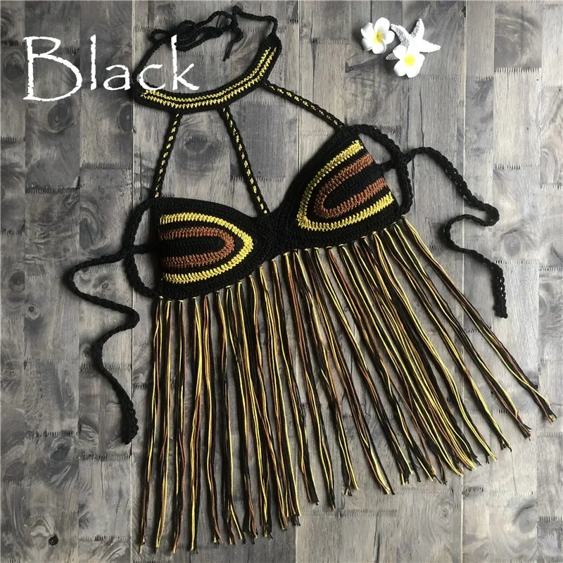 European and American Trendy Fringed Bikini Tops Handmade Crocheted Sexy INS Online Celebrity Explosions Beach Hollow Swimsuit.