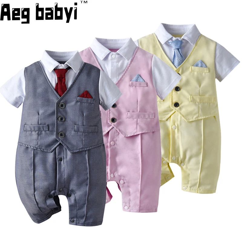 

Baby Clothes Baby Boys Jumpsuit Kids Toddler One-piece Tie Gentleman Suit Wedding Birthday Party Dress Baby Formal Clothing