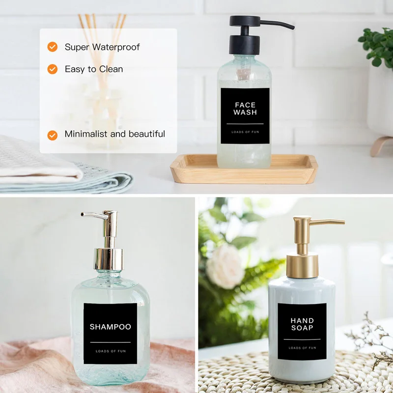 Bathroom Labels Sticker Set Hand Soap Storage Jar Shampoo Conditioner Lotion Bottle 12PCS