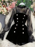 Temperament Commute Style Suit 2024 Spring Lace Embroidered Mesh Top Velvet Tube Top One-Piece Shorts Two-Piece Set for Women