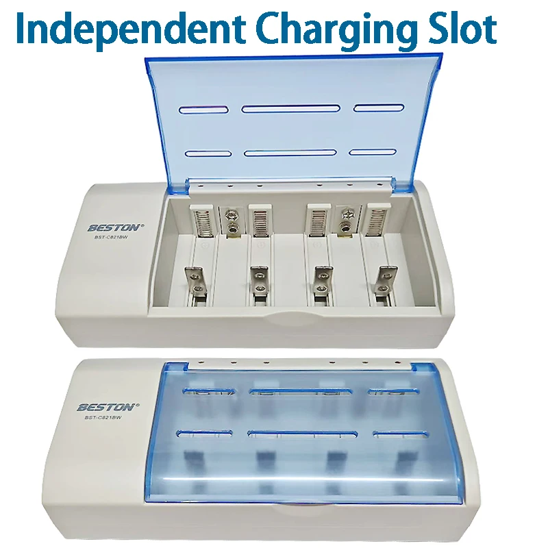 Portable Universal 6 Slots Independent Slot Battery Charger for 1.2V Ni-MH AA/AAA/C/D Size 9V Rechargeable Batteries EU/US Plug 1