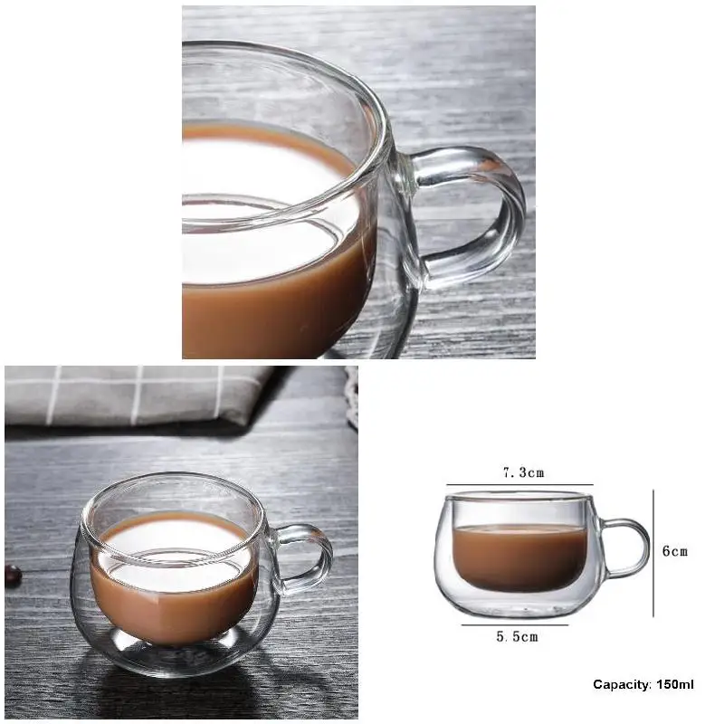 Heat Resistant Double Wall Tea Glass Cup Beer Coffee Handmade Creative Cold Beverage Transparent Drinkware Kitchen Tools