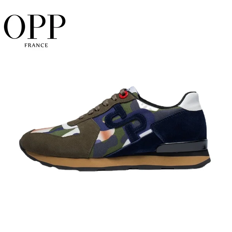 

OPP Men's Shoes Fashion Lace-up Green Camouflage Military Style Sneakers Genuine Leather Large Size Casual Shoes Cotton Fabric