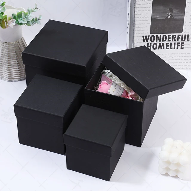 Caja de cartón negro con tapa, embalaje de regalo de papel duro,  suministros para fiestas de cumpleaños, 2 piezas - AliExpress