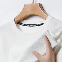 New Summer Waffle Round Neck Short Sleeved T-shirt for Men's Short Sleeved Top 4