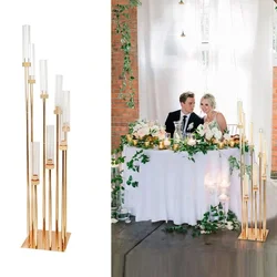 2/5/10pcs 8 Heads Wedding Candlestick Metal Candelabra Candle Holders Road Lead Table Centerpiece Gold Candelabrum Stand Pillar