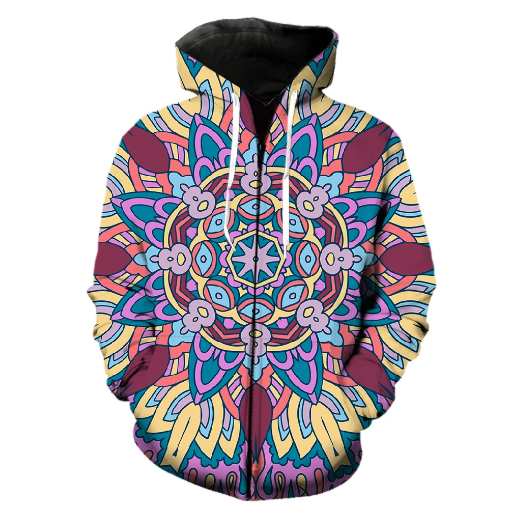 

Retro National Style Men's Zipper Hoodies Tops Sweatshirts Funny With Hood Jackets 3D Printed Cool Oversized Spring Streetwear