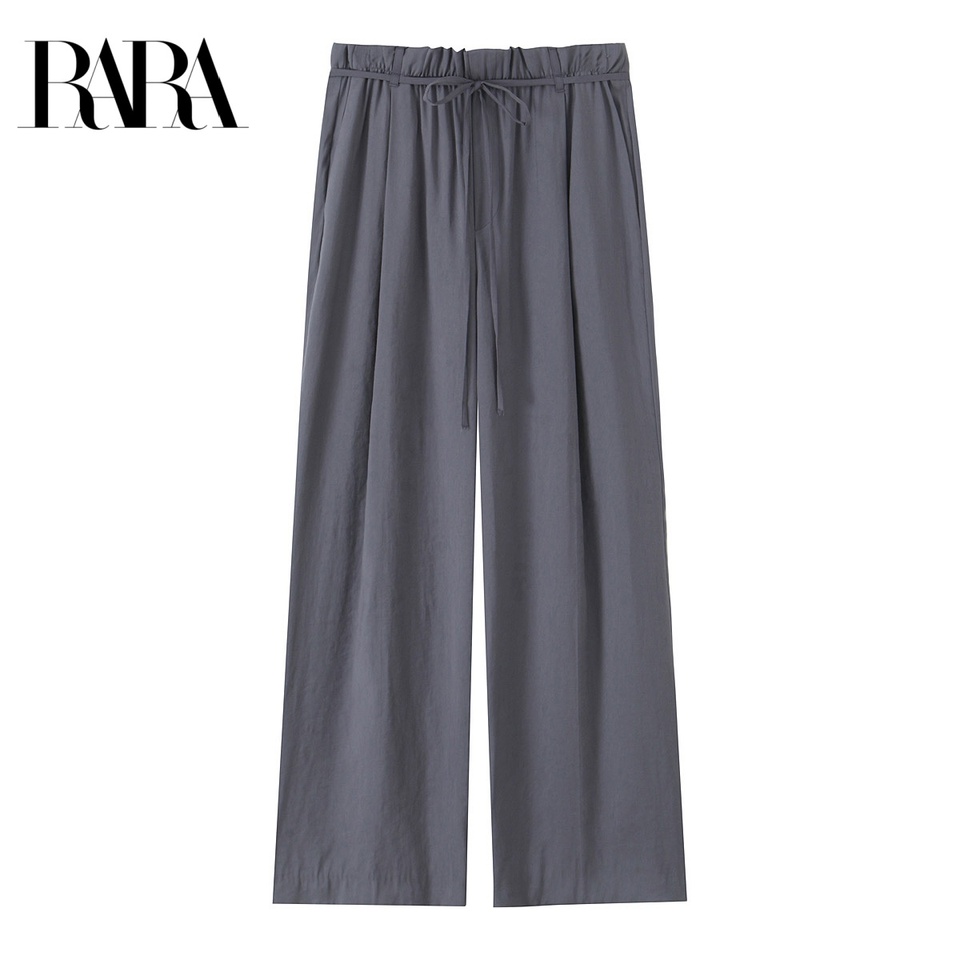 2025RARA Summer New Simple Loose Casual Versatile Temperament With Belt Drape Thin Slim Waist Wide Leg Pants