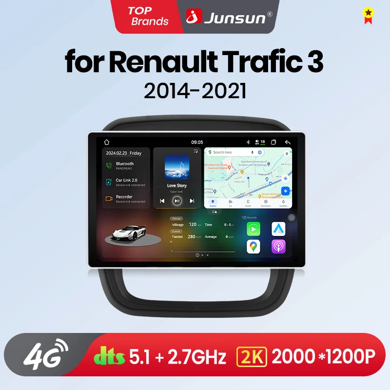 Junsun V3 Plus 2K bezprzewodowy CarPlay Android Auto samochodowe inteligentne systemy dla Renault Trafic 3 2015 2016 2017 -2020 2021 Autoradio