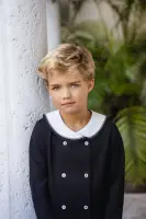 Tenues en coton pour enfants Ali Plus 2026 SS Sailor Maxi avec broderie et col blanc amovible, vêtements assortis pour filles et garçons 5