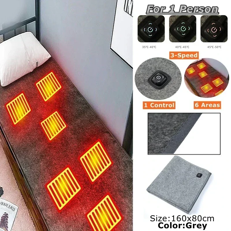 6 Area 10W DC Heated Electric Heating Blanket Electric Heating Pad Plush Single Mattress USB Type-C Interface Portable Washable Office Bedroom Outdoor