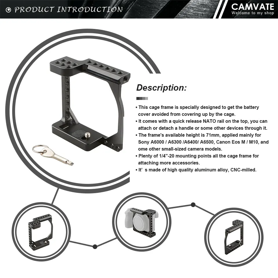 DSLR Camera Cage Rig With Quick Release NATO Safety Rail & 1/4"-20 Mounting Poin