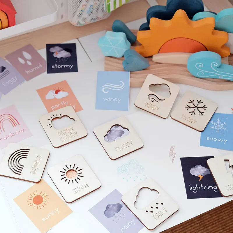 Wooden Montessori Learning Blocks for Kids Weather Cognition