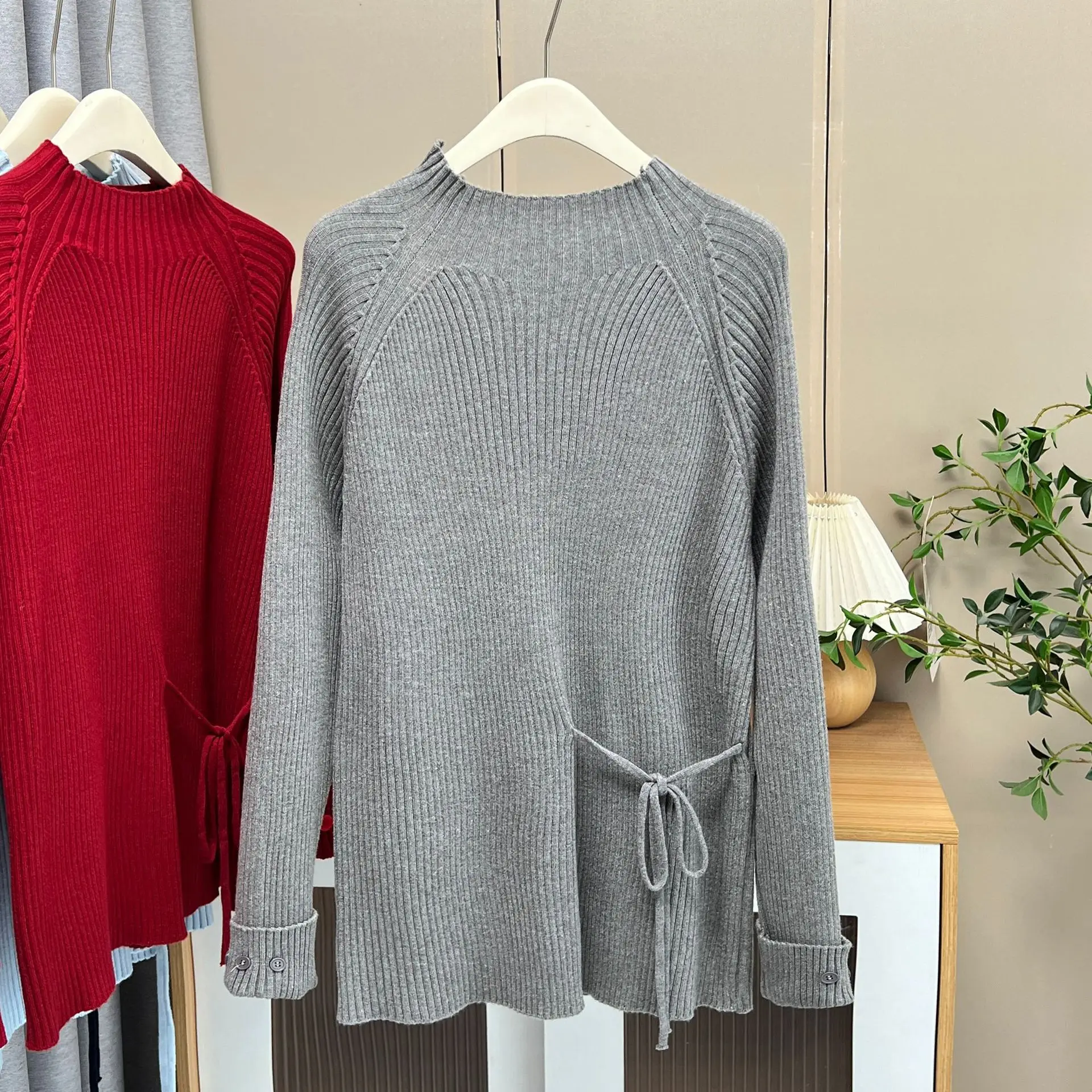 XXXXL Fashion Plus Size Women's Sweaters Autumn And Winter Korean Version New Style Thickened Mock Neck Belt Pullovers 8523