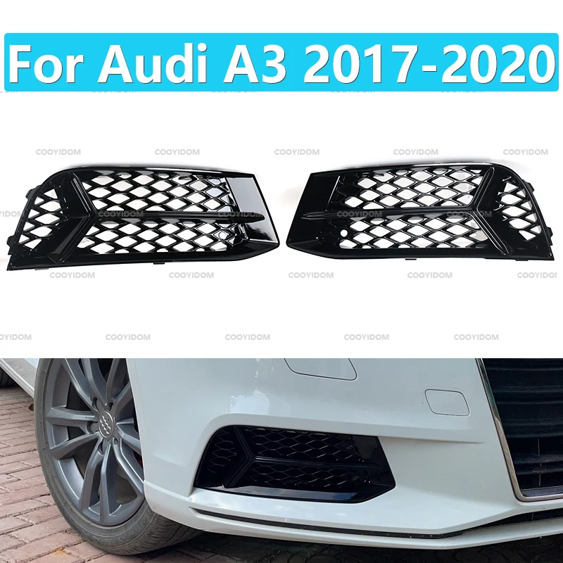 Für Audi A3 2017 2018 2019 2020 Waben-Nebelscheinwerferrahmen, Hohlgitter unter dem Netz, schwarzes, helles Autozubehör – Detail 1