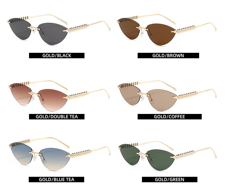 Radfahren 1/2 Stück rahmenlose Metall Cat Eye Fashion Sonnenbrille Dreieck Nieten personalisierte Damen Sonnenbrille Outdoor Reise Brillen – Detail 4