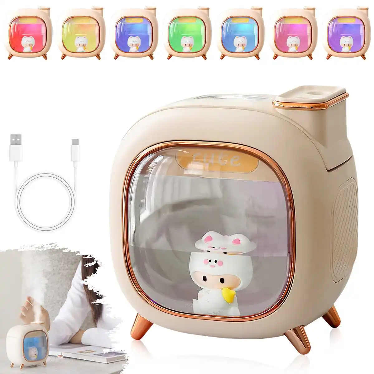 Luftbefeuchter, kleiner Nebelkapazität, für Zuhause, Schlafzimmer, Mini-Büroschreibtisch, geräuschlos, hohe Schönheit, niedlicher Aromatherapie-Luftbefeuchter