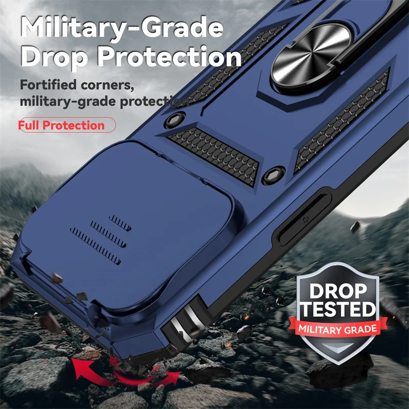Premium Armor Case with Slide Camera Lens Protector and Magnetic Ring Stand
