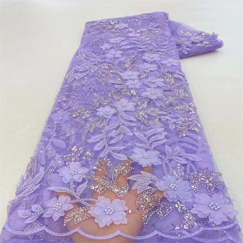 

Familiar African Lace Fabric Flowers 2022 High Quality Beads Embroidered French Nigerian Sequins Lace Fabric For Wedding XZ22505