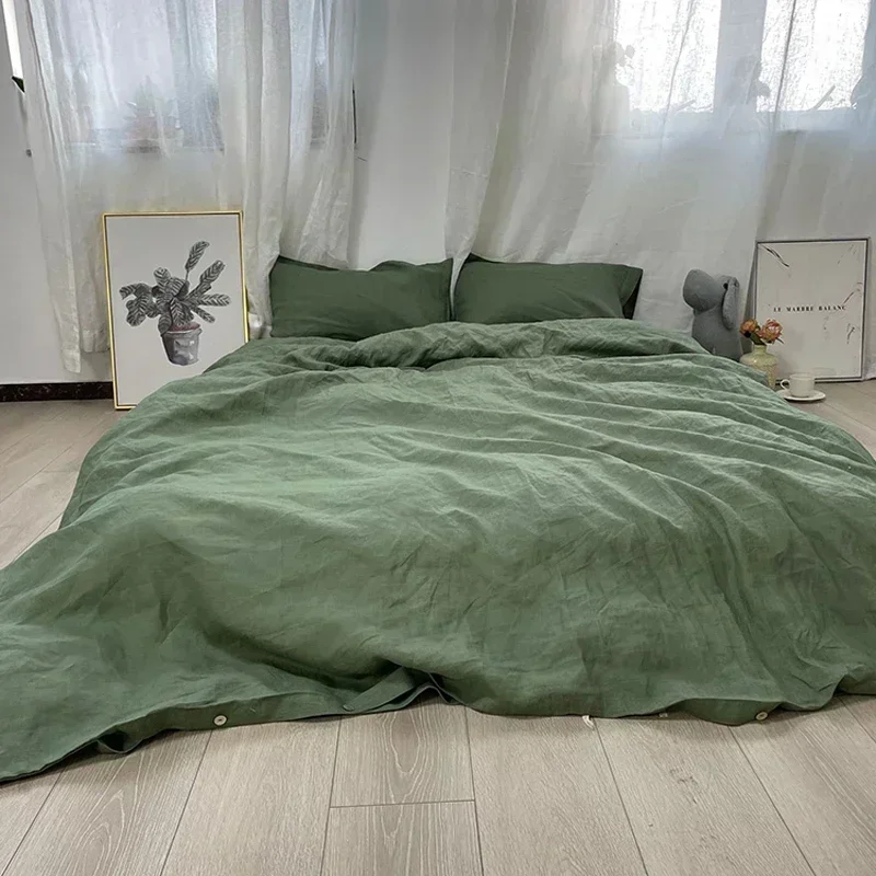 

Promotion New 100% Linen Duvet Cover 1 Piece Basic Style French Washed Flax Solid Color Beddings Button Farmhouse Breathable