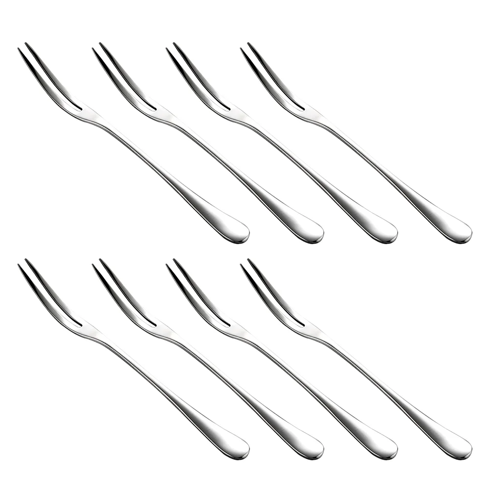 8 Pcs Salad Forks Stainless Cake Cafeteria Dessert Tableware |