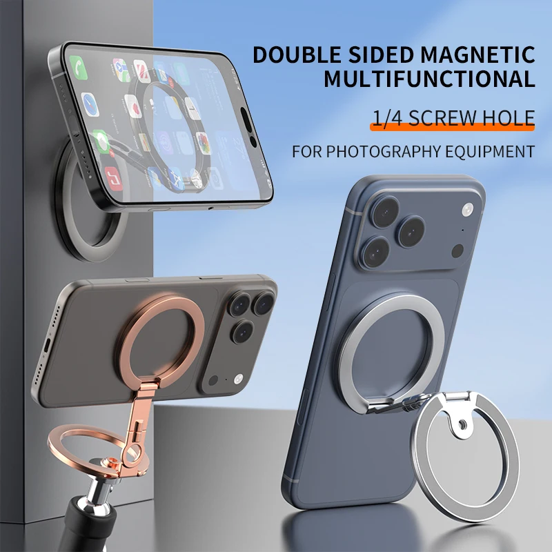 Magnetic Multifunctional Foldable Metal Phone Holder - Double-Sided and Universal Compatibility