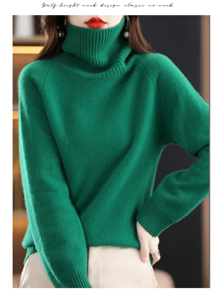 Women's 100% Merino Wool High Neck Sweater - Black Color Variant HS:6110301500 Age:Adult Gender:Female Origin:CN
