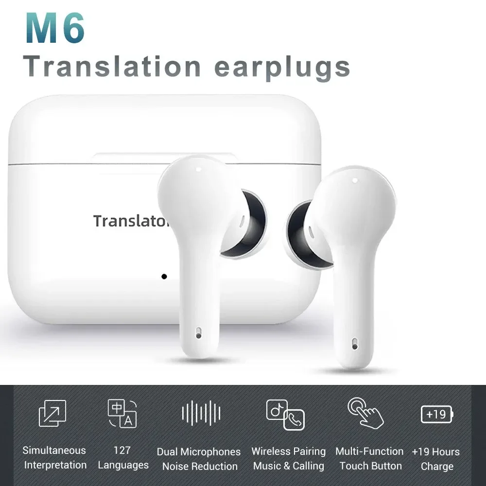 M6 Translation Headphones Portable 127 Languages Instant Translate Smart Voice Translator Wireless Bluetooth Translator Earphone