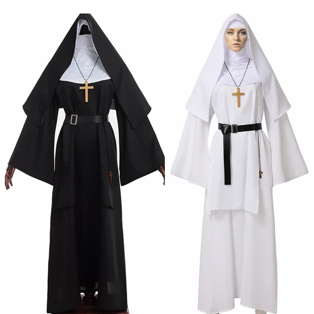 

Nun Halloween Costume for Women Dress Scary Cosplay Mary Priest Dresses