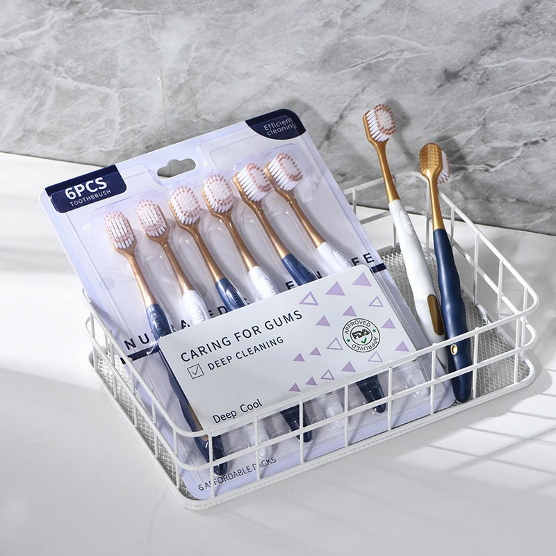 6Pcs 소프트 롱 헤드 성인용 큰 헤드 칫솔 와이드 헤드 편안한 치아 슈퍼 소프트 구강 청소 브러쉬