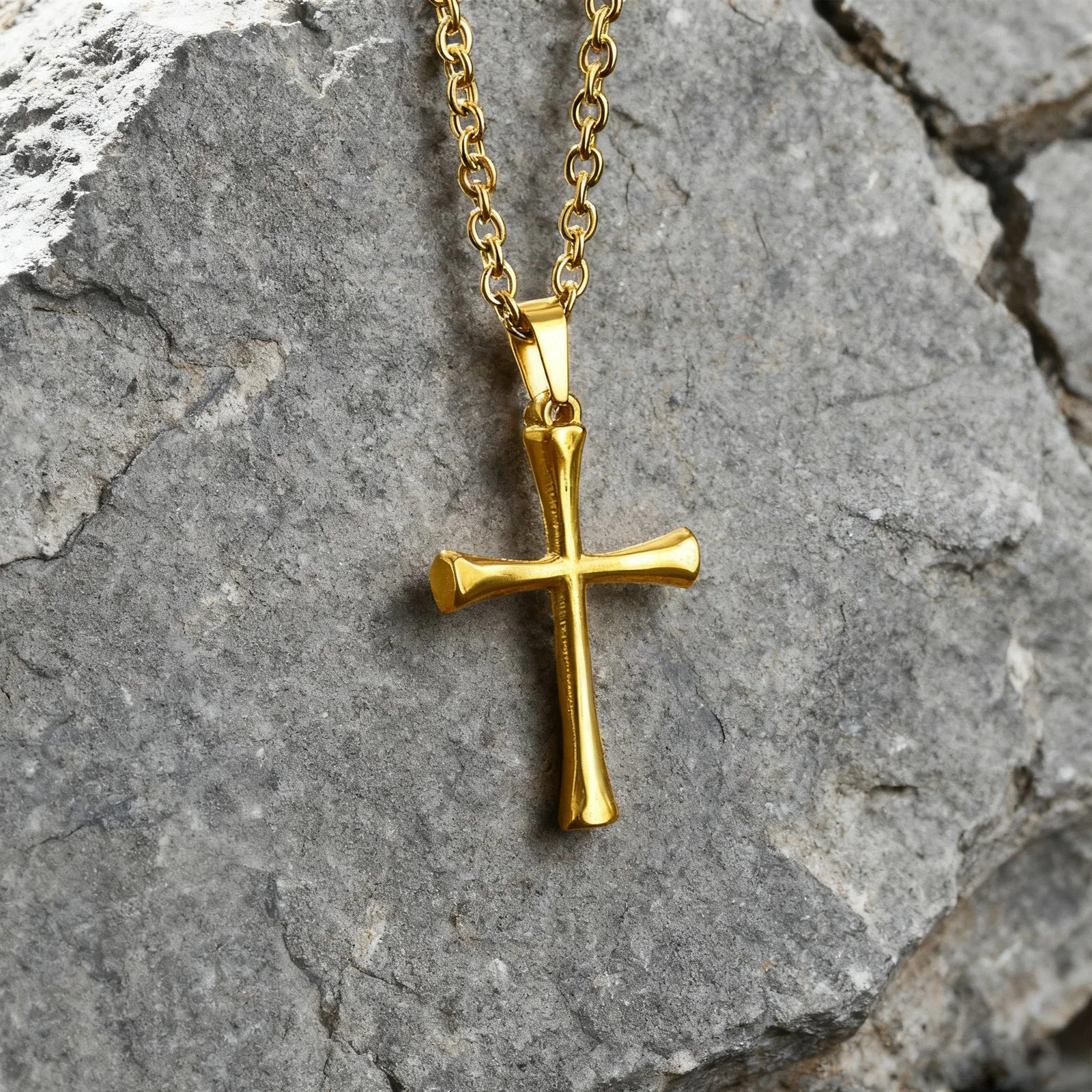Simple Gold Color Cross Necklace for Men,Stainless Steel Cross Sweater Chain Jewelry Gift