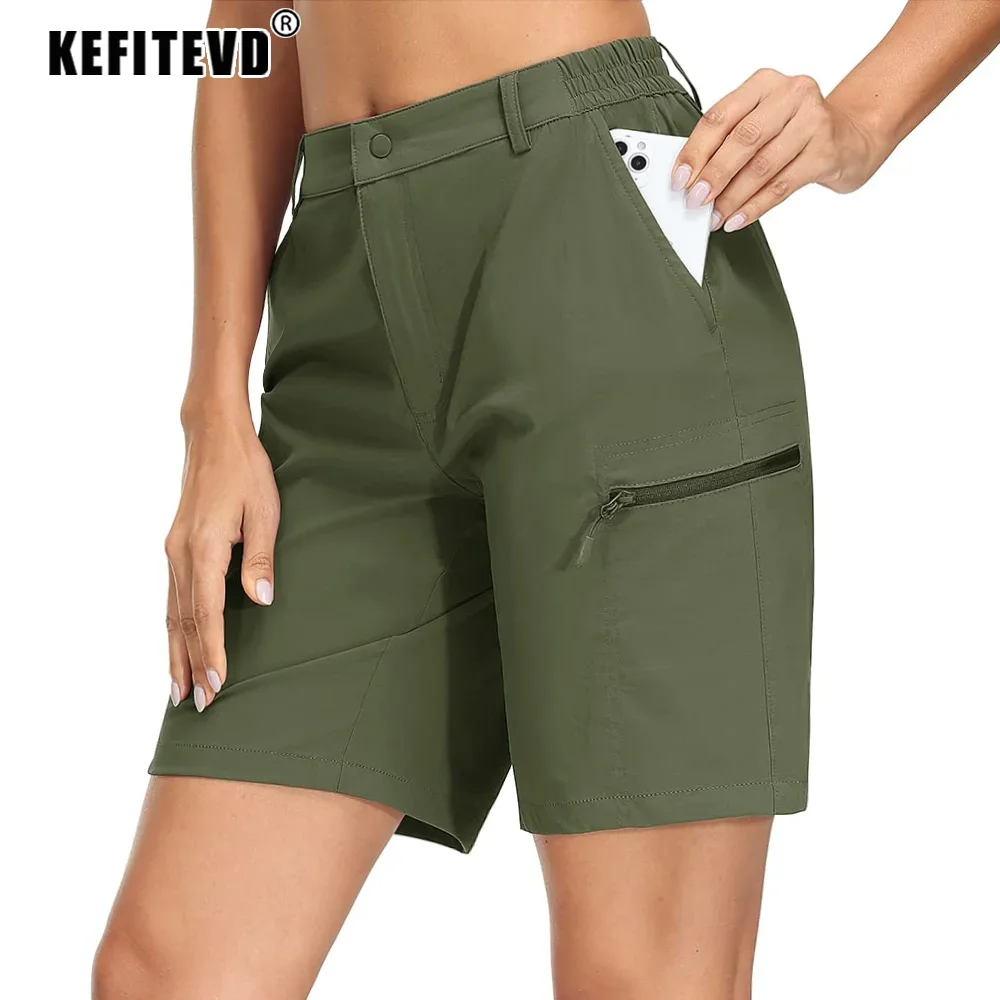 KEFITEVD Summer Quick Dry Hiking Shorts Women Lightweight Zip Pocket Cargo Shorts Outdoor Fishing Climbing Camping Shorts Female