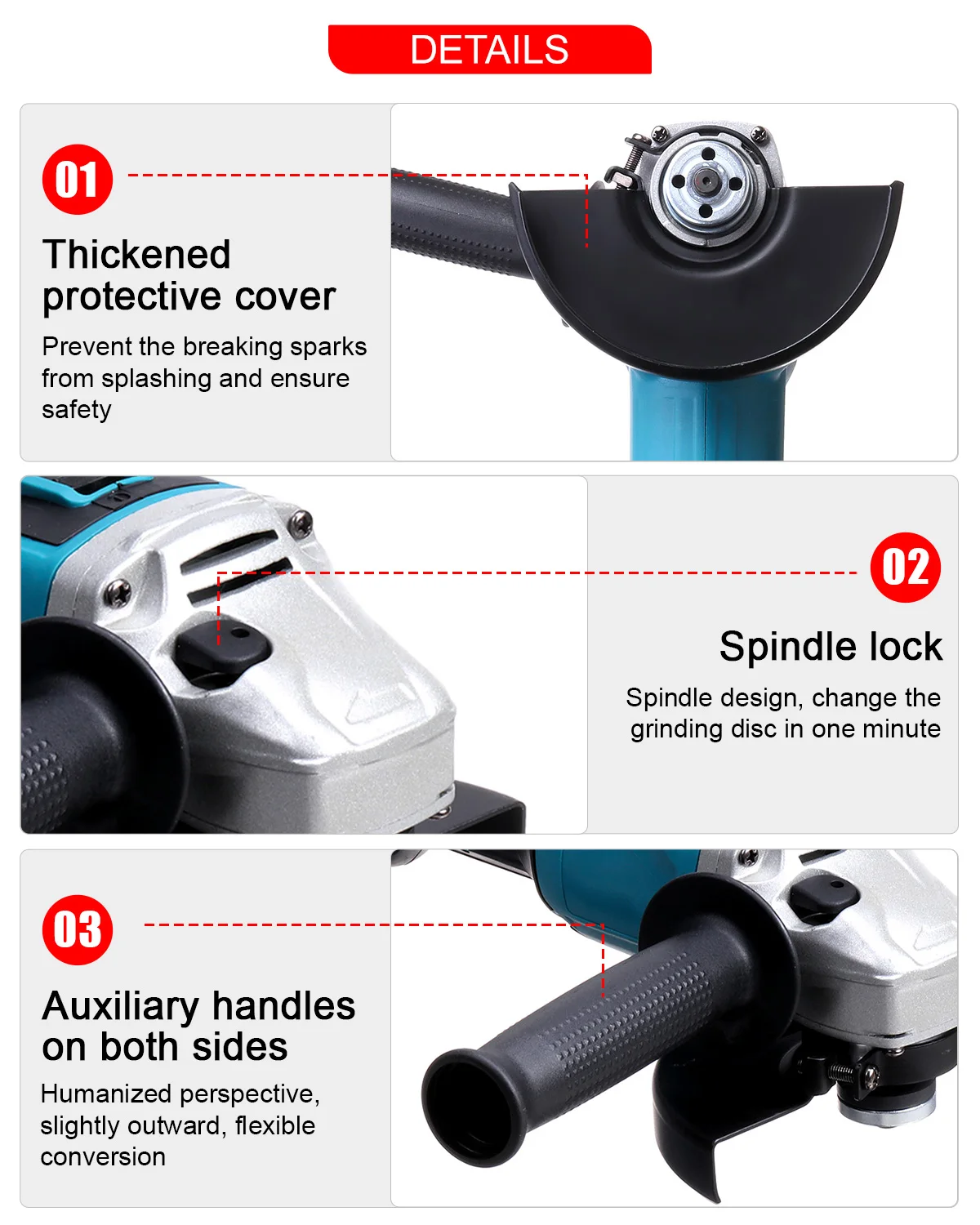 18V 125MM Brushless Angle Grinder Cordless Angle Grinder 4 Gears Variable Grinding Machine Cutting Woodworking Power Tool 3
