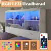 51.2" LED Storage Bookcase Headboard, 4 Storage Drawers & Charging Station/No Box Spring Needed/Noise Free, Bed Bases & Frames 4