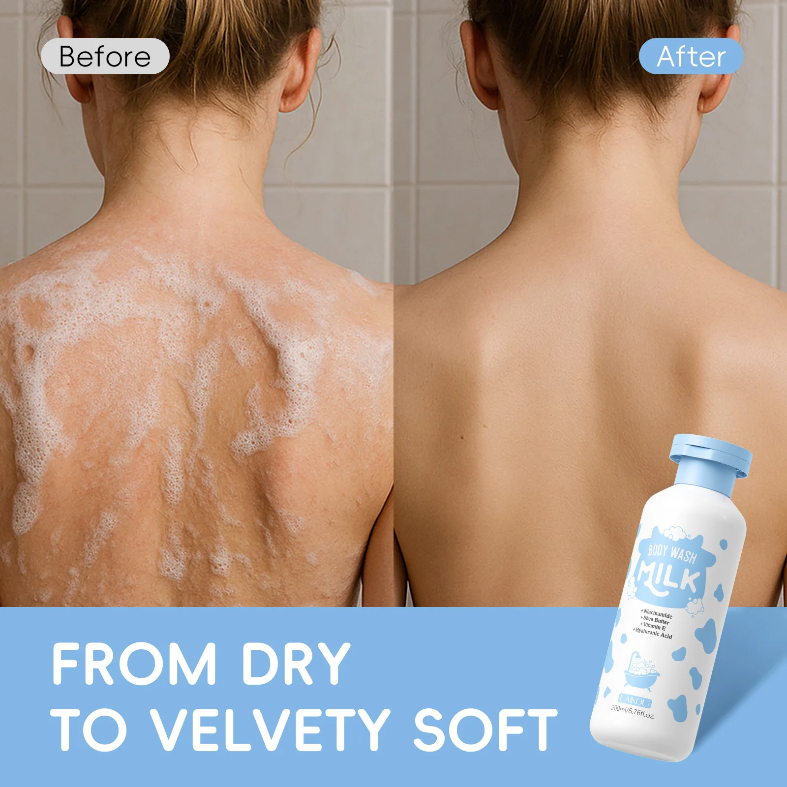 LAIKOU Milk Moisturizing Shower Gel 200ml Hydrating Moisturizing Soft Skin Cleansing Oil Control Shower Gel