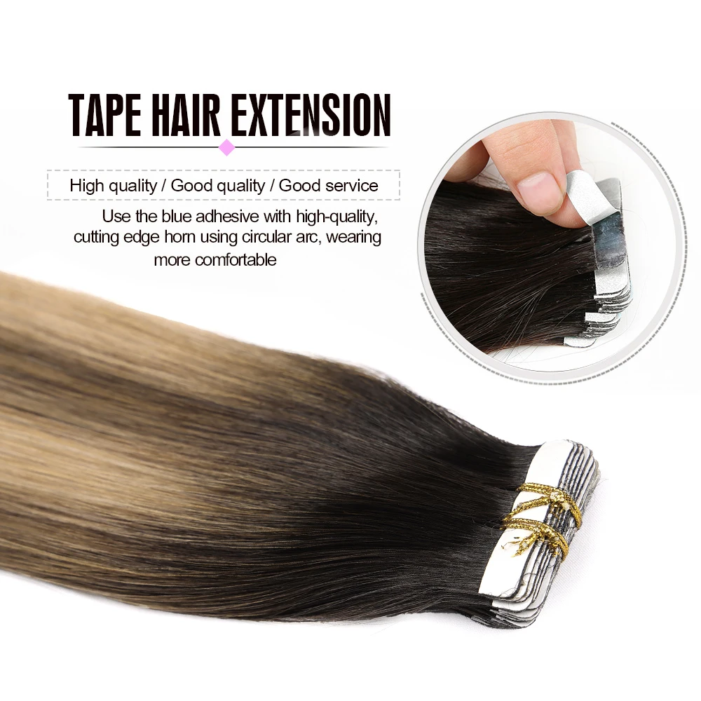 Highlight Brown Hair Tape In Hair Extension 20pcs/Pack Straight 100% Real Hair Tape In Human Hair Extension For Women 12-24 Inch
