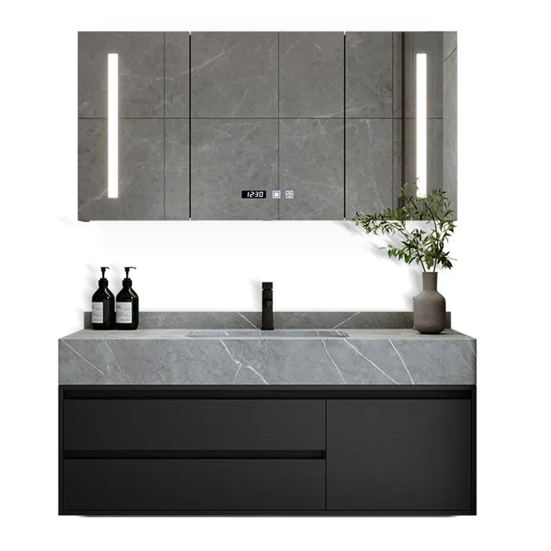 *Rock Panel Bathroom Cabinet Combination Modern Light Luxury Ceramic Seamless Basin Integrated Washbasin YX50BC