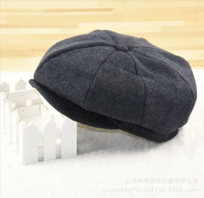 Mens Flat Cap Gatsby Tweed Black Peak Hat Herringbone Newsboy Cap M-XXL 6