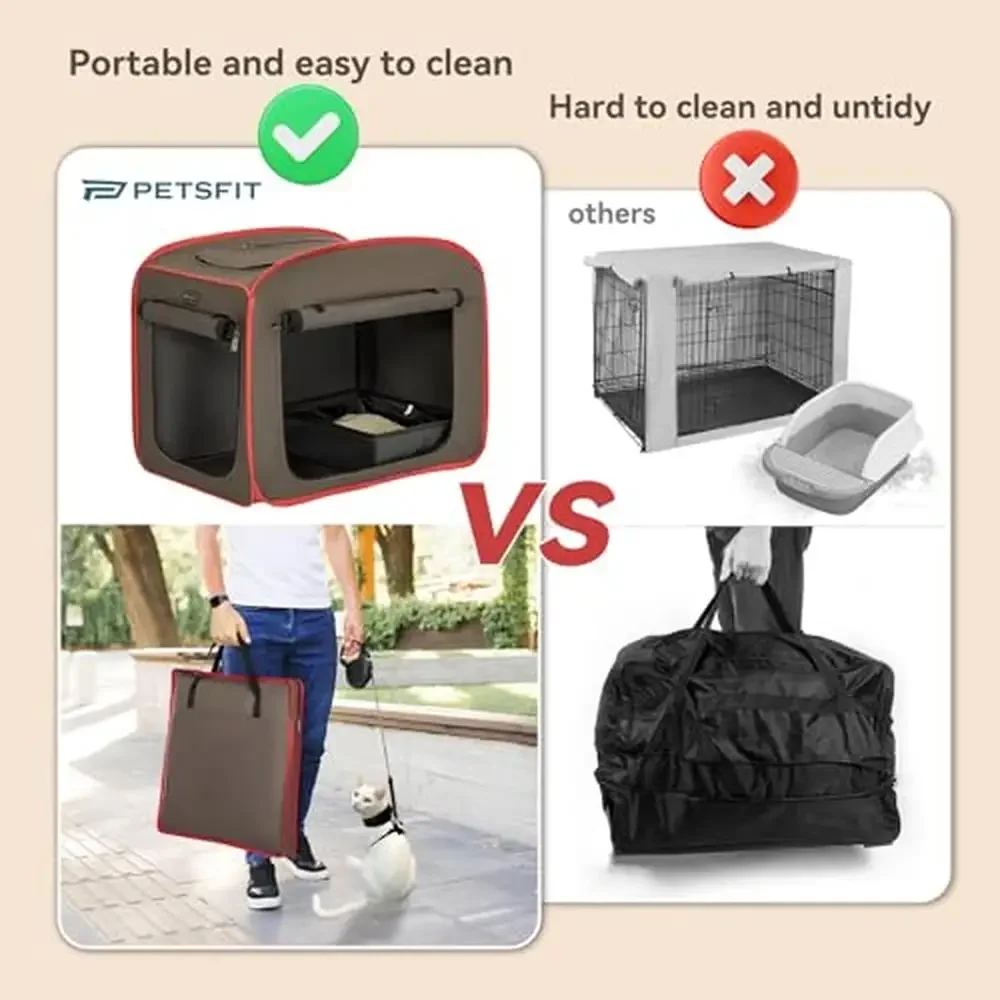 Portable Cat Crate with Litter Box Soft Cushion Collapsible Kennel Carrying Bag Travel Storage Oxford Clothing Cage Prevent
