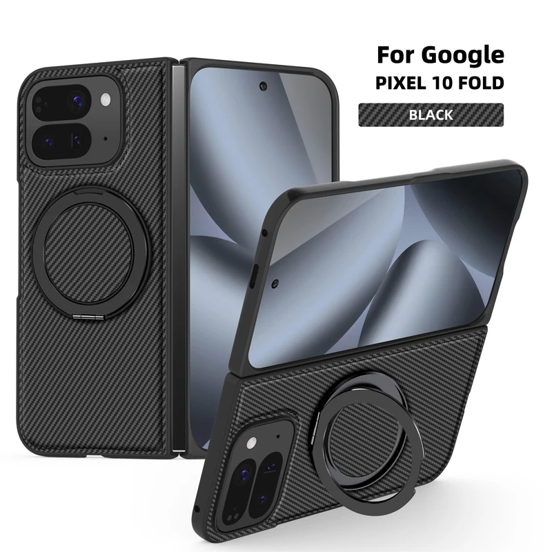 ELVEV Business Magnetic PU Leather Phone Cover with Carbon Fiber Texture and 360° Rotating Bracket