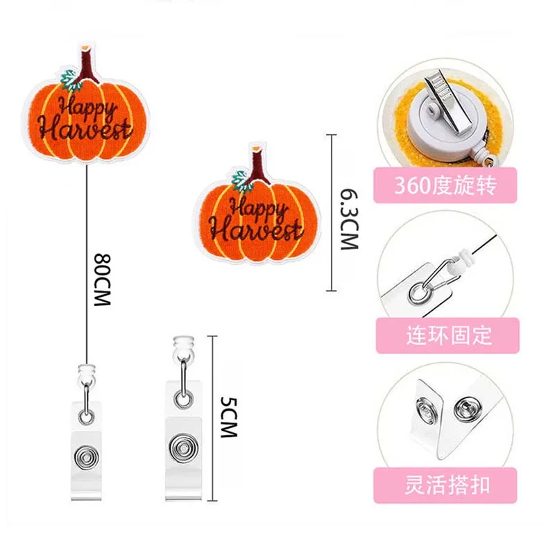 New 2023 Cute Felt Halloween jack-o-lantern Badge Reel Retractable ID Badge  Holder With 360 Rotating Alligator Clip Name Holder - AliExpress