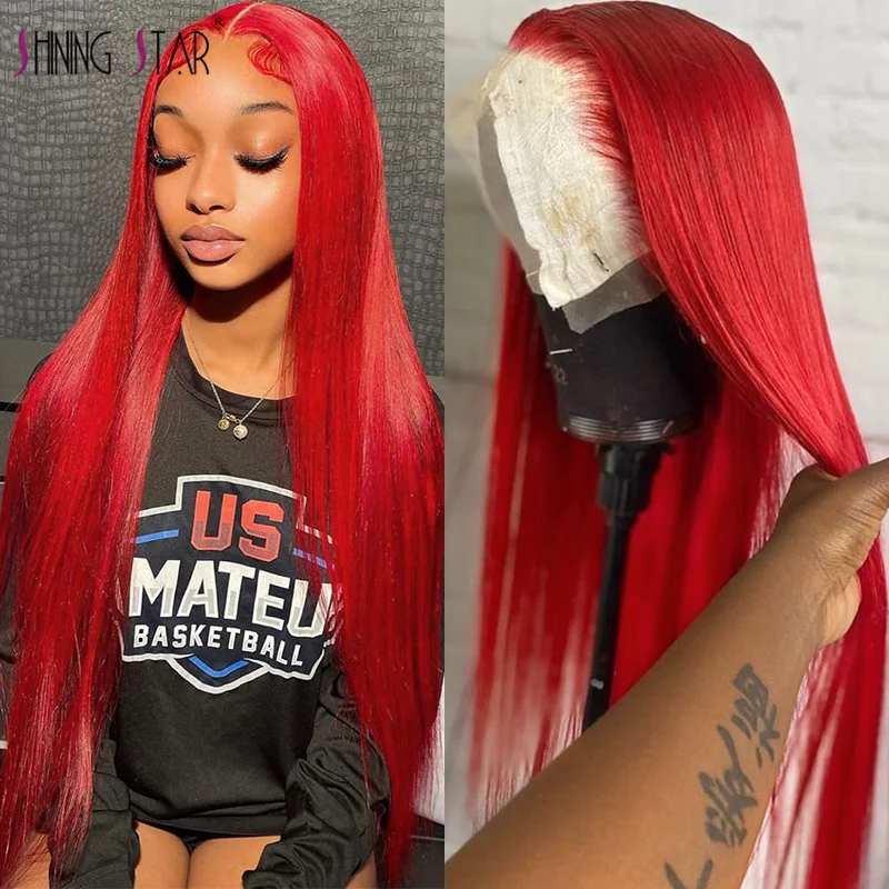 34 Inch Hot Red Bone Straight Wigs For Women Human Hair 13X6 13X4 Lace Frontal Wig Burgundy 99J Color Lace Front Human Hair Wig