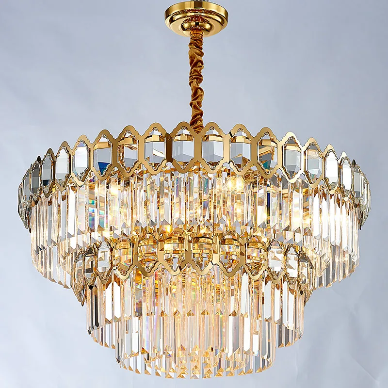 

Modern Crystal Chandelier Living Dining Lighting Luxury Villa Round Gold Lamps New Design Led Home Device