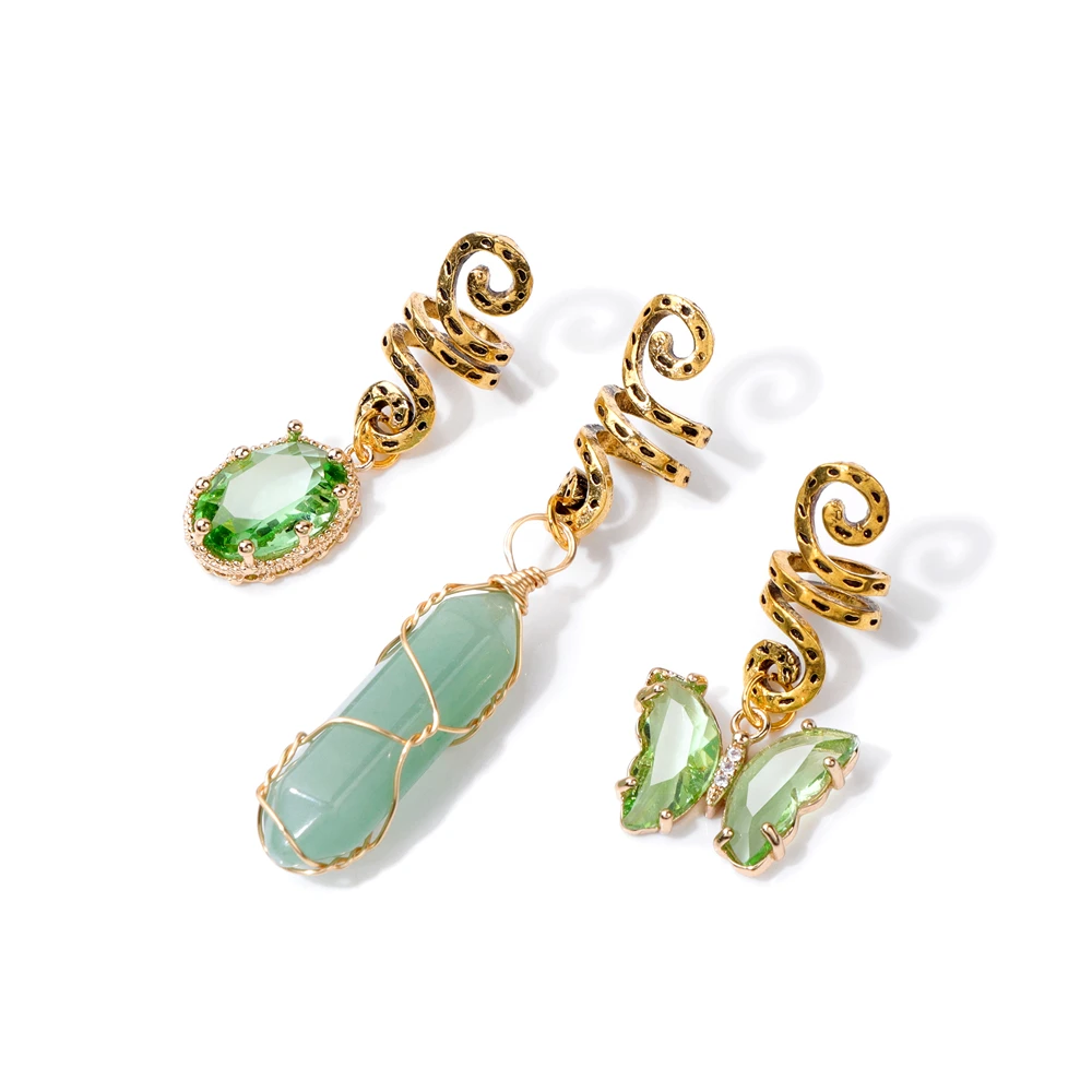 Hexagonal Column Pendant Natural Stone Hair Jewelry For Women Braids Crystal Butterfly Dreadlock Women Headwear Dangle Dreadlock hair accessory jewelry accessories hair headdress